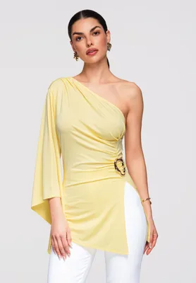 Produktbild von LARICA Damen Tunika Asymmetrisch Langarm Jersey Figurbetont OW-SH-E0005 yellow S