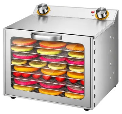 Lebensmitteltrockner aus Edelstahl, 8 Einschübe, 30-90°C, 12h Timer