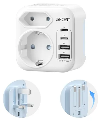 Produktbild von LENCENT Klappbarer Adapter England Deutschland Stecker Reiseadapter UK – EU auf UK