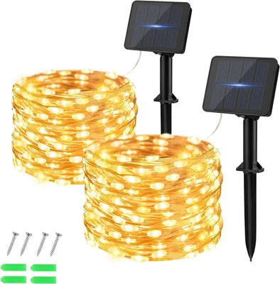 Image de Guirlande lumineuse avec lanternes, 5 mètres - 2 pièces, 50 LED - Fonctionnement solaire - 8 modes - Lumière blanche chaude - Idéale pour Noël