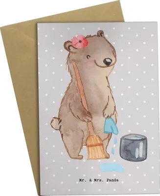 Produktbild von Mr. & Mrs. Panda babykarte Reinigungskraft Herz - Grau Pastell - Geschenk, osterkarten, jubiläumskarte, weihnachtskarten, einladungskarten, Klappkarte, osterkarte