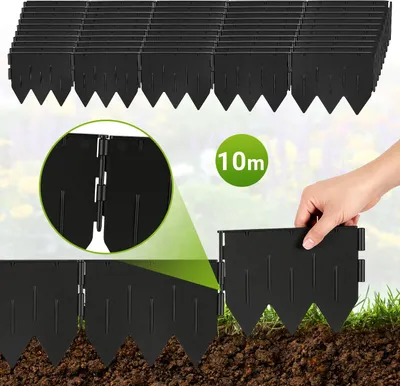 Produktbild von Faziango Rasenkante Beeteinfassung Beetbegrenzung 10m Länge 50-teilige Garten Border 20x15cm mit Dreikant-Profil - Biegsame PP-Kunststoff Rasenkanten Schwarz