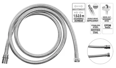 Produktbild von Brauseschläuche Duschschlauch Poliert / Verchromt / Edelstahl / PVC ver. Längen, Ausführung:Edelstahl  1,5m-2m