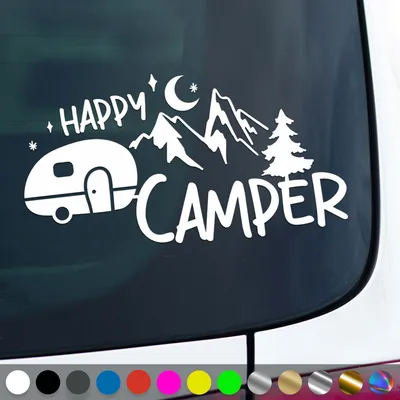 Produktbild von PantherPixel Camper Aufkleber Happy Glücklich Bus Wohnmobil Camping Sticker Auto Geschenkidee Farbe Weiss