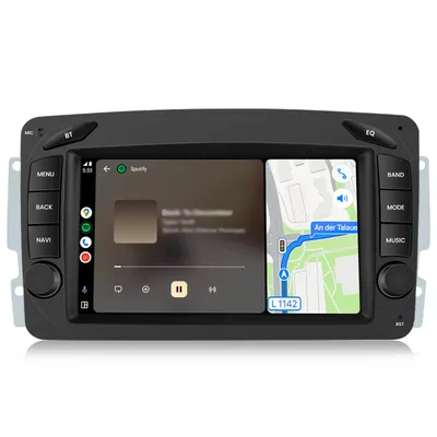 Obrázek produktu pro 7palcové autorádio s Androidem, 2+64GB, pro modely Mercedes-Benz CLK-Class (W209, C209), C-Class (W203, S203). Podpora bezdrátového CarPlay a Android Auto, Wi-Fi, GPS navigace, RDS, DSP, DAB+ a Bluetooth
