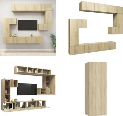 Produktbild von vidaXL 8 tlg. TV Schrank Set Sonoma Eiche Holzwerkstoff - TV-Schrank-Set - TV-Schrank-Sets - Hängendes TV-Schrank-Set - Hängende TV-Schrank-Sets