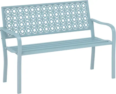 Image de Banc de jardin à deux places - Banc d'extérieur, banc de parc, banc de jardin - Bleu - Acier revêtu par poudre - Structure résistante aux intempéries