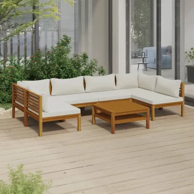 Produktbild von Cloris Designermöbel 7-tlg. Garten-Lounge-Set mit Creme Kissen Massivholz Akazie 2024 Neu