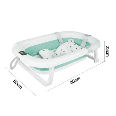 Image de Baignoire pour bébé Pliable avec thermomètre et coussin Baignoire pour bébé 80 cm Vert
