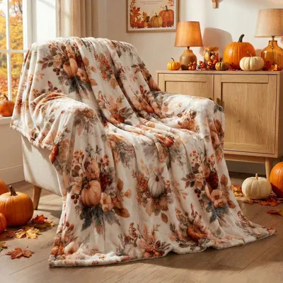Image de Couverture d'automne - 130 x 150 cm - Polaire Sherpa - Orange
