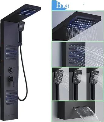 Produktbild von LED-Duschpaneel, 4/5-Stufen-Duschfunktion, wandmontiertes Design, Schwarz-F-6004