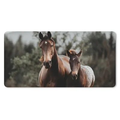 Produktbild von MuchoWow® Schreibtischunterlage Pferde - Wald - Berge 80x40 cm - XXL Mauspad - Gaming Mauspad