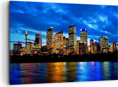 Produktbild von Bild auf Leinwand - Leinwandbild - Australien Nacht Stadt Wolkenkratzer - 120x80cm - Wand Bild - Wanddeko - Leinwanddruck - Bilder - Kunstdruck - Leinwand bilder - Wandkunst - AA120x80-1150