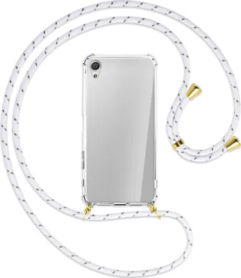Produktbild von Handykette Backcover-Schutzhülle mit Band (Metall goldfarben) für Sony Xperia X Performance - weiß/grau