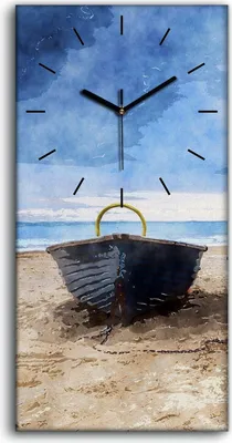 Produktbild von Dekor Leinwand Uhr Wandbilder Geräuschlos 30x60 Boote Wasser Himmel Strand - schwarze Hände