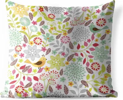 Produktbild von MuchoWow® Outdoor Kissen - Illustration eines Blumenmusters mit Vögeln - 45x45 cm - Wetterfest - Lounge Kissen - Fotokissen - Dekoratives Kissen