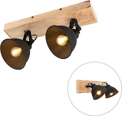Zdjęcie produktu dla Lampa ścienna/sufitowa, czarna, drewno, ruchome reflektory, L 44 cm