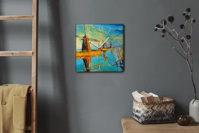 Produktbild von Coloray Hodiny Unikátní 30x30 cm Tiché hodiny Pro obývací pokoj a kuchyň Nástěnné hodiny Plátno Bílé ručičky hodin - Mills Water Heaven příroda