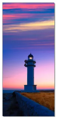 Produktbild von Wallario selbstklebende Türtapete 93 x 205 cm - Leuchtturm am Abend auf den Balearen Malerischer Himmel - Abwischbar, rückstandsfrei zu entfernen