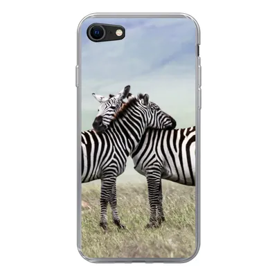 Produktbild von MuchoWow® Handyhülle Schutzhülle Hülle für iPhone SE 2020 Zebras - Gras - Schwarz - Weiß Silikon Softcase Handy Hülle - Kartenbesitzer