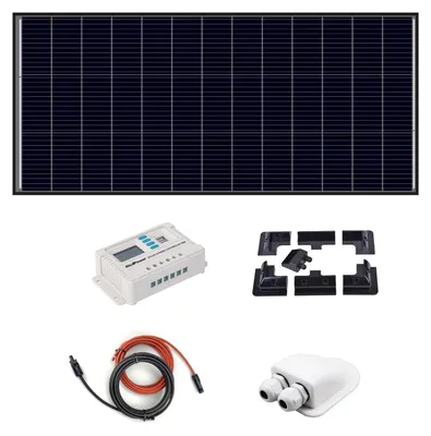 Obrázok produktu pre Súprava monokryštalických solárnych panelov Alcapower 200 W s regulátorom PWM LCD 20 A, ideálna pre obytné vozidlá, lode a karavany.