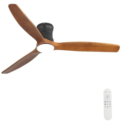 Zdjęcie produktu dla Wentylator sufitowy z oświetleniem, pilotem i timerem, silnik prądu stałego, 6 stopni prędkości, średnica 132 cm, łopatki z litego drewna, kolor brązowy