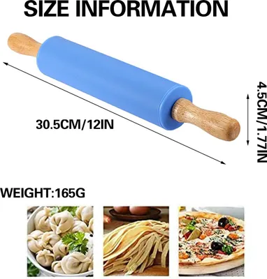 Produktbild von Silikon-Nudelholz mit Holzgriffe, Silikon Teigroller mit Holzgriff, Teigrolle Nudelholz, Antihaft-Oberfl?che Nudel Holz fš¹r Backen, Pie Crust, Pizza, 30 cm, Blau, 1 Stš¹ck