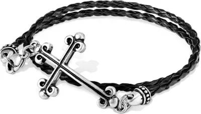 Produktbild von Leder-Armband Kreuz-Armband geflochten Kunstleder schwarz Herren Damen Autiga® schwarz