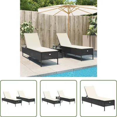 Produktbild von The Living Store Sonnenliegen mit Auflagen 2 Stk. Schwarz Poly Rattan