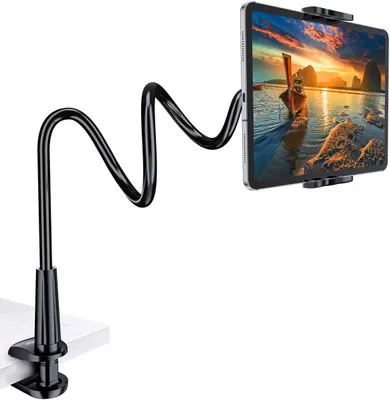 Produktbild von Schwanenhals Tablet Halterung, Verstellbarer Arm Flexibler Tablet Halter, um 360 Grad drehbare Halterung für 4 - 10,5 Zoll Geräte, Schwarz