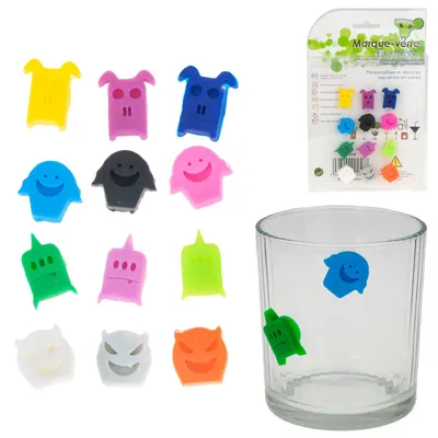 Produktbild von Glasmarker, Verschiedene Motive, Verschiedene Farben, Mit Geistern, Halloween, 12Er-Set.