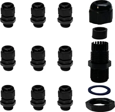 Produktbild von 10 Stück M16 x 1.5 Kunststoff Kabelverschraubung SCHWARZ m. Gegenmutter METRISCH