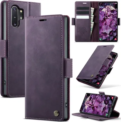 Obrázek produktu pro Kožené pouzdro pro Samsung Galaxy Note 10+/Note10 Plus, RFID ochranou, magnetickým zavíráním, přihrádkami na karty a funkcí stojánku Fialový
