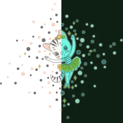 Produktbild von Leuchtsticker – Ballerina-Katze + 100 bunte Kreise – Fluoreszierende Wand-/Deckenaufkleber für Kinder – 185 x 120 cm