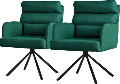 Produktbild von ML-Design Esszimmerstühle drehbar 2er Set Dunkelgrün Wohnzimmerstühle mit Arm- und Rückenlehne Rückenkissen Metallbeine Drehstuhl Auto-Position Stuhl
