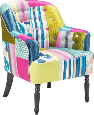 Produktbild von BELIANI Sessel Blau Patchwork Polsterbezug Birkenholz Dekorative Rückenlehne und Füße Retro-Stil