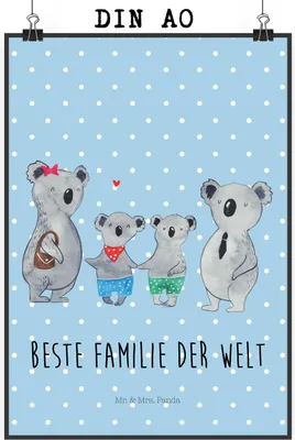 Produktbild von Mr. & Mrs. Panda Bild Koala Familie zwei DIN A0 - Blau Pastell - Geschenk, Wandbild, Koalabär, Plakat, Deko, Muttertag, Kunstdruck, Zusammen, drucke