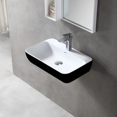 Produktbild von Wandwaschbecken Aufsatzbecken TWG201 - Mineralguss - Schwarz / Weiß matt – 60 x 40 x 14 cm