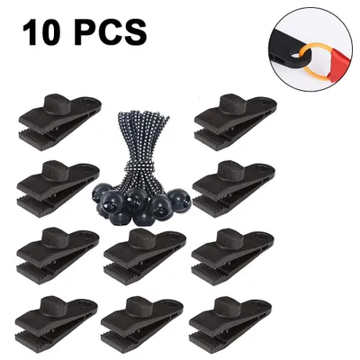 Produktbild von 10 Sets Tarp Clip Zelte Clip Zeltplanen Clip Zeltklemme Set Markisen Clip Markisen Klemme Ball Bungee Seil für Zelte,Abdeckungen,Markisen,Banner, Bootfahren, Gartenarbeit, Vordächer(Schwarz + Weiß)
