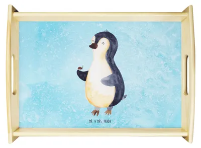 Produktbild von Mr. & Mrs. Panda Tablett Pinguin Marienkäfer - Eisblau - Geschenk, Pinguine, sofatablett, für bett, Freude, Kleine Wunder, Bett-Tablett, Serviertablett, Servier, Liebe