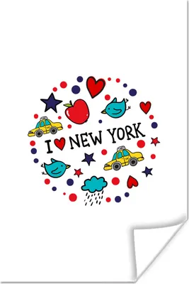 Produktbild von MuchoWow® Poster New York - Zeichnung - Vogel 80x120 cm - Papierdruck