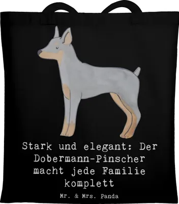 Produktbild von Mr. & Mrs. Panda Stoffbeutel Dobermann Pinscher - Schwarz - Geschenk, Stärke und Eleganz, Shopping Tasche, Hundeliebhaber, Hund, kraftvoller, Laptoptasche, Schultasche