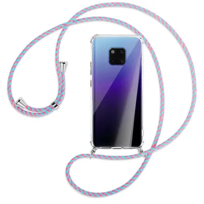 Produktbild von Handykette Backcover-Schutzhülle mit Band (Metall silberfarben) für Huawei Mate 20 Pro - pink/mint
