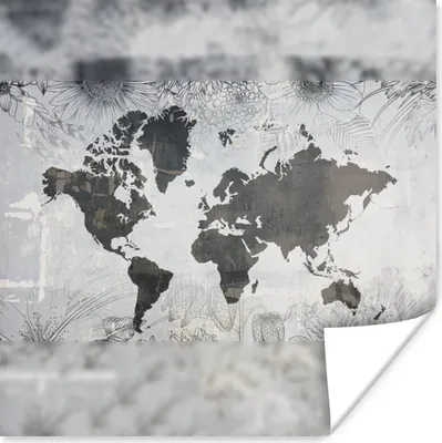 Produktbild von MuchoWow® Poster Weltkarte - Pflanzen - Grau 100x100 cm - Babyzimmer