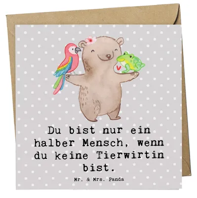 Produktbild von Mr. & Mrs. Panda Glückwunschkarte Tierwirtin Herz - Grau Pastell - Geschenk, Grußkarte, Spruch, anlasskarte, Bauernhof, Lustig, faltkarte, doppelkarte, Bäuerin, Witzig