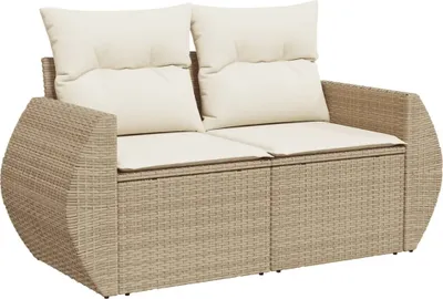 Produktbild von vidaXL Gartensofa mit Kissen 2-Sitzer Beige Poly Rattan
