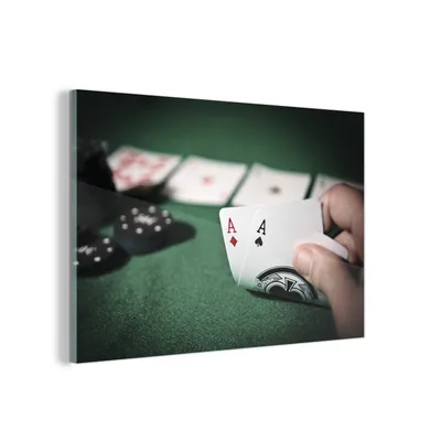 Obrázek produktu pro MuchoWow® Obrazy na skle - Nástěnné obrazy - Fotografie na skle Při hraní pokeru 60x40cm Nástěnná dekorace ze skla - akrylová malba na sklo - akrylové obrazy