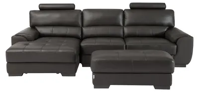 Produktbild von METROPOLITAN II Ecksofa und Lederpuff - Schwarz - Linkes Ecksofa