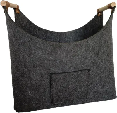 Imagen del producto de Cesta de fieltro XL, color gris oscuro, 45x32x14 cm, con asa de madera, plegable, para leña