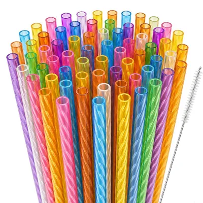 Immagine prodotto di Cannucce riutilizzabili, 50 pezzi, con spazzolina per la pulizia, in PETG, lunghezza 23 cm, adatte per bevande calde e fredde